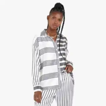 The FIX Women's black and white co-ord stripe print satin shirt offer