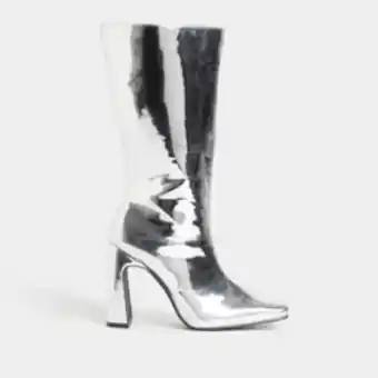 Women's silver faux leather heeled boot
