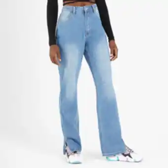 The FIX Women's medium wash rip & repair long straight jeans offer