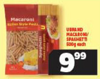 Usave Ubrand Macaroni/Spaghetti 500g offer