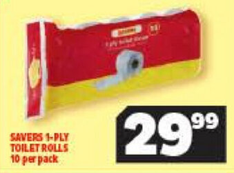 Usave Savers 1-Ply Toilet Rolls 10 per Pack offer
