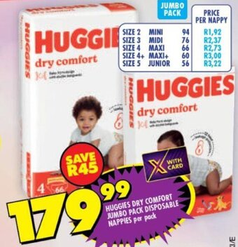 Shoprite Huggies Dry Comfort Jumbo Pack Disposable Nappies per Pack offer