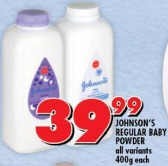 Johnson's Regular Baby Powder 400g offer at Shoprite