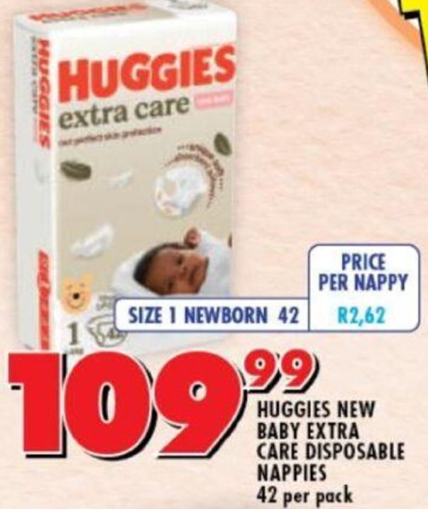 Shoprite Huggies New Baby Extra Care Disposable Nappies 42 per Pack offer