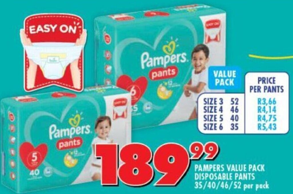 Pampers Value Pack Disposable Pants 35/40/46/52 per Pack offer at Shoprite