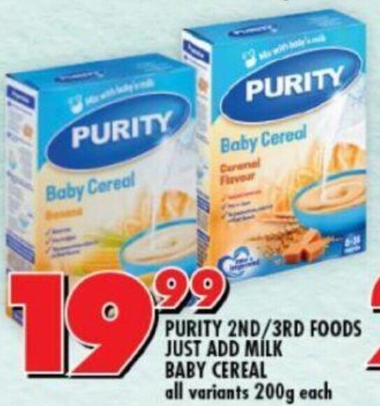 Shoprite Purity 2nd/3rd Foods Just Add Milk Baby Cereal 200g offer