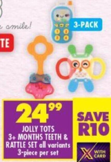 Shoprite Jolly Tots 3+ Months Teeth & Rattle Set 3-Piece offer