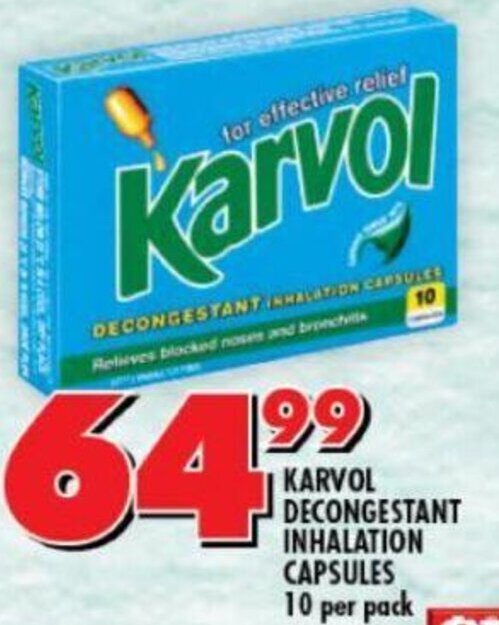 Shoprite Karvol Decongestant Inhalation Capsules 10 per Pack offer
