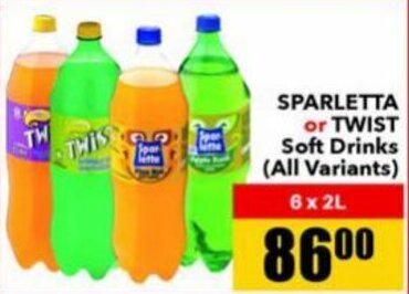 Jumbo Sparletta or Twist Soft Drinks 6 x 2L offer