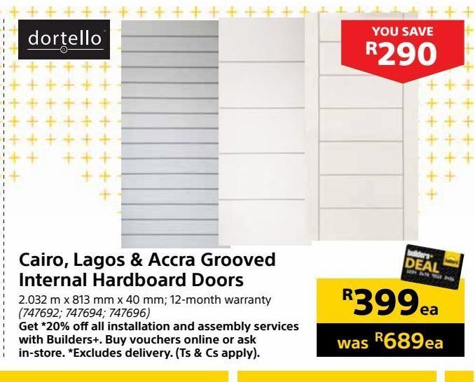 Cairo, lagos & accra grooved internal hardboard doors offer at Builders