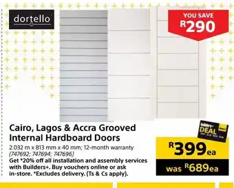 Builders Warehouse Cairo, lagos & accra grooved internal hardboard doors offer