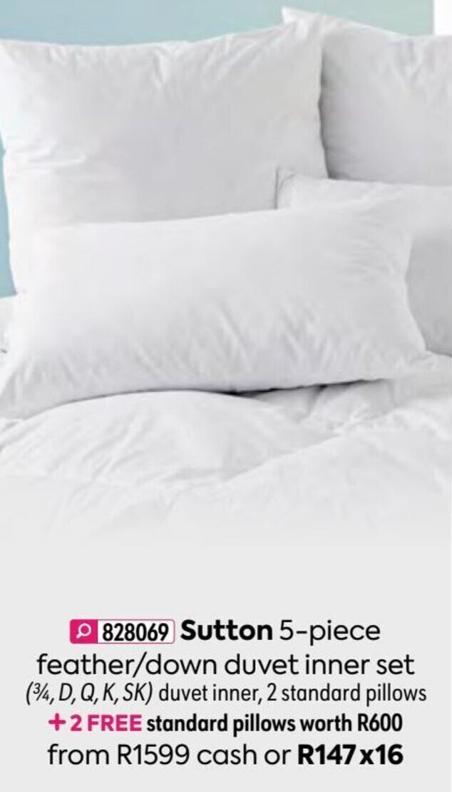 Sutton 5piece Feather / Down Duvet Inner Set offer at HomeChoice