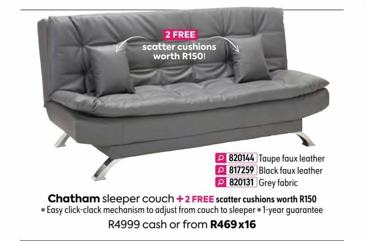 Chatham Sleeper Couch + 2 free Scatter Cushions offer at HomeChoice