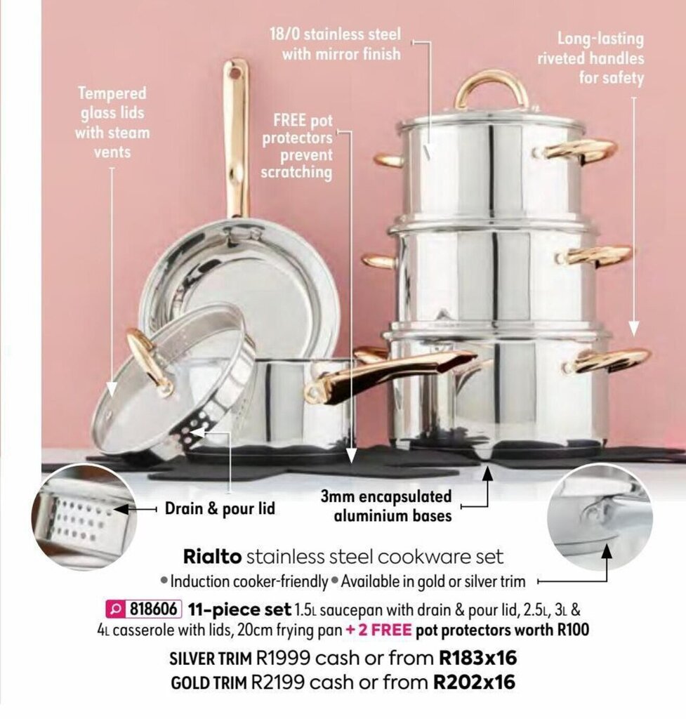Rialto Stainless Steel Cookware Set offer at HomeChoice