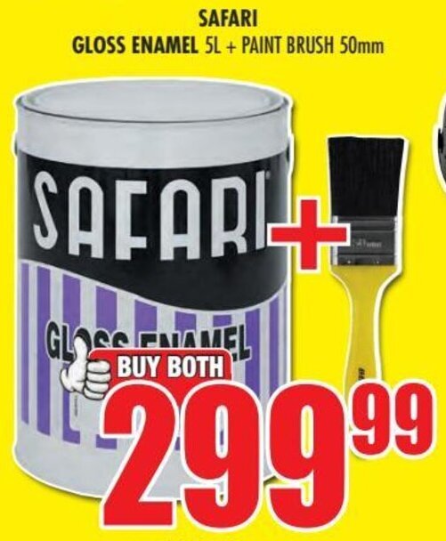 Safari Gloss Enamel 5L + Paint Brush 50mm offer at Boxer Build