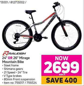 Raleigh 24" or 26" mirage mountain bike-each