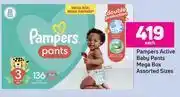 Game Pampers active baby pants mega box assorted sizes-each offer