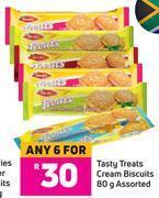 Game Tasty treats cream biscuits assorted-for any 6 x 80g offer