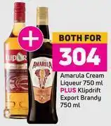 Game Amarula cream liqueur 750 ml plus klipdrift export brandy 750ml- for both offer