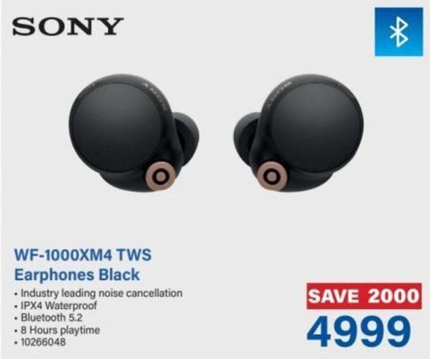 Sony WF1000XM4 TWS Earphones Black offer at Incredible Connection