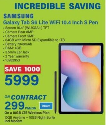 Incredible Connection Samsung Galaxy Tab S6 Lite Wifi 10.4" S Pen offer