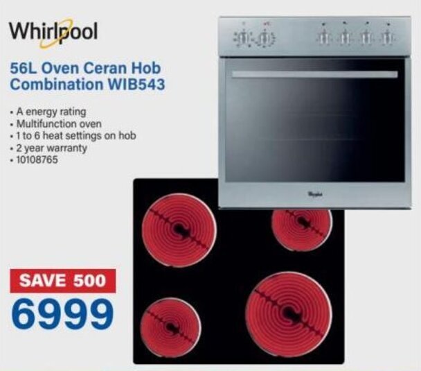 Whirlpool 56L Oven Ceran Hob Combination WIB543 offer at Incredible