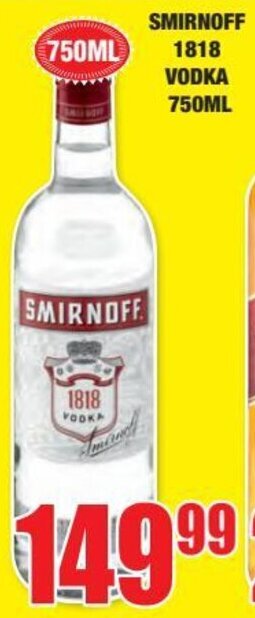 Boxer Smirnoff 1818 Vodka 750ml offer
