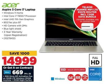 HiFi Corp acer Aspire 3 Core i7 Laptop offer