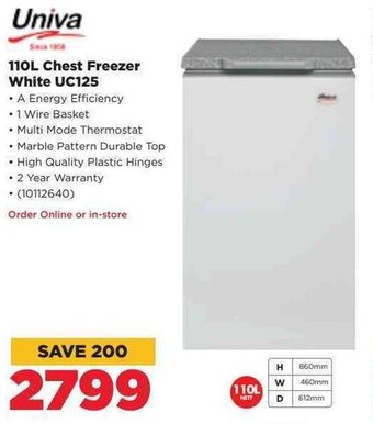 HiFi Corp Univa 110L Chest Freezer White UC125 offer