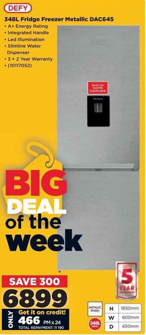 HiFi Corp DEFY 348L Fridge Freezer Metallic DAC645 offer