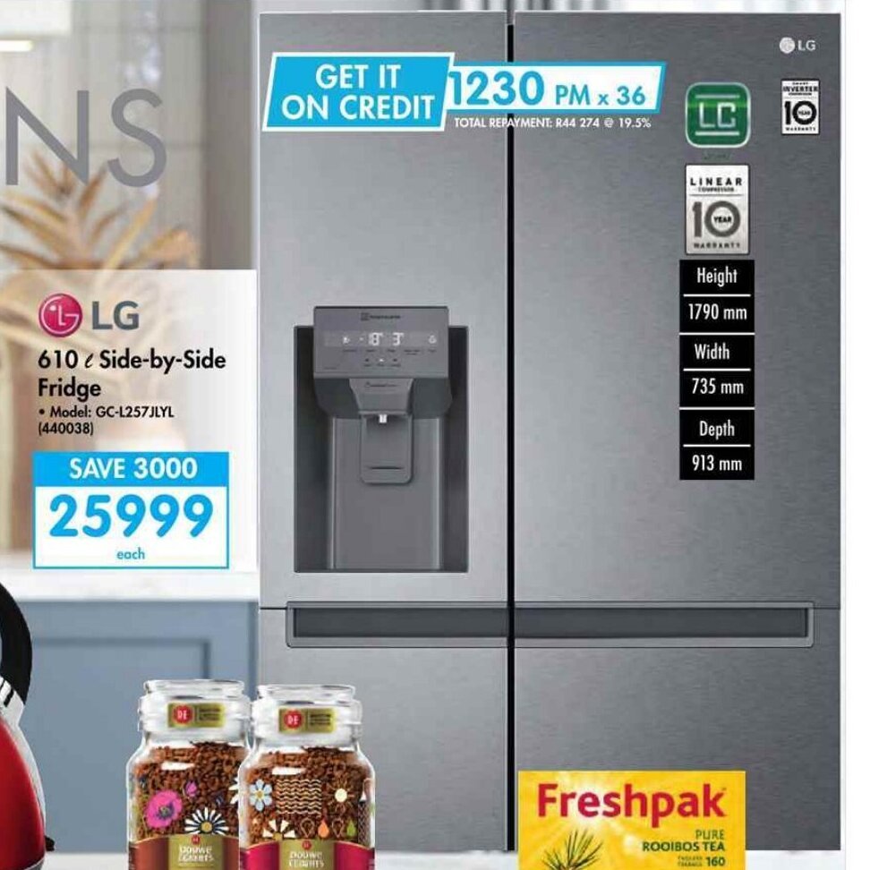 LG 610L Side by Side Fridge offer at Makro