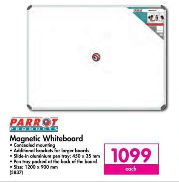 PARROT Products Whiteboard 1200 x 900mm offer at Makro