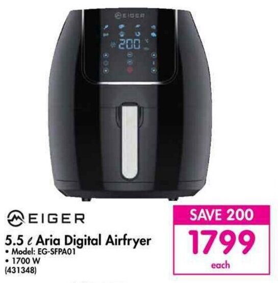 EIGER 5.5L Aria Digital Airfryer offer at Makro