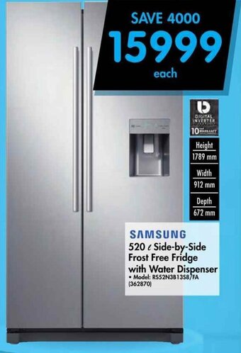 Makro SAMSUNG 520L Side-by-Side Frost Free Fridge with Water Dispenser offer
