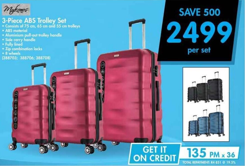 Mykonos 3Piece ABS Trolley Set offer at Makro