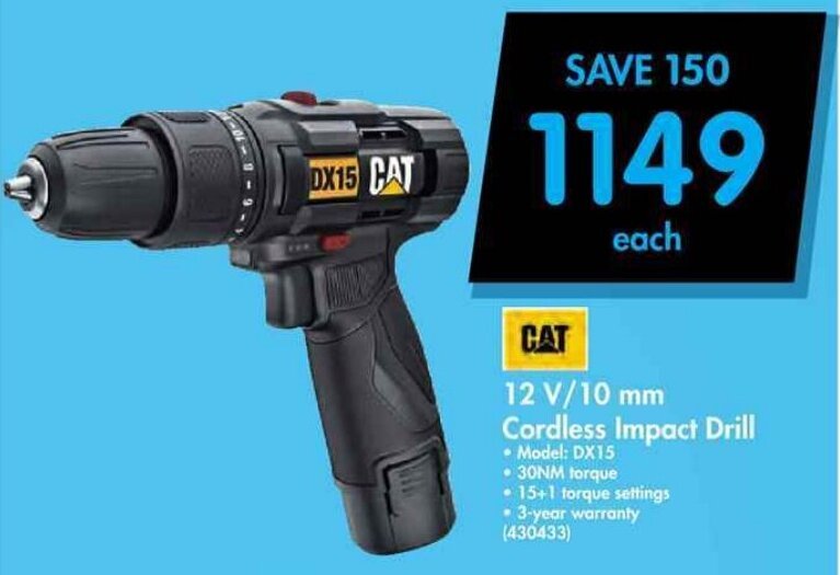 CAT 12V / 10mm Cordless Impact Drill offer at Makro