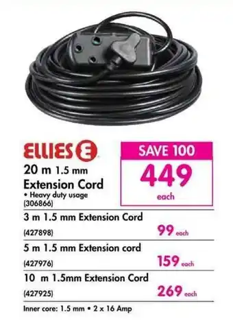 ELLIESE 20m 1.5mm Extension Cord