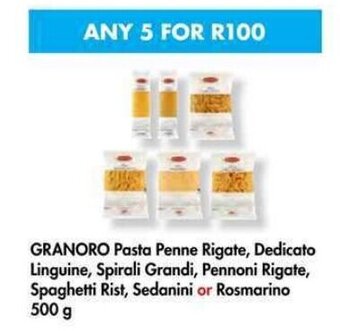 Makro GRANORO Pasta Penne Rigate, Dedicato Linguine, SPirali Grandi, Pennoni Rigote, Spaghetti Rist, Sedanini or Rosmarino 5x500g offer