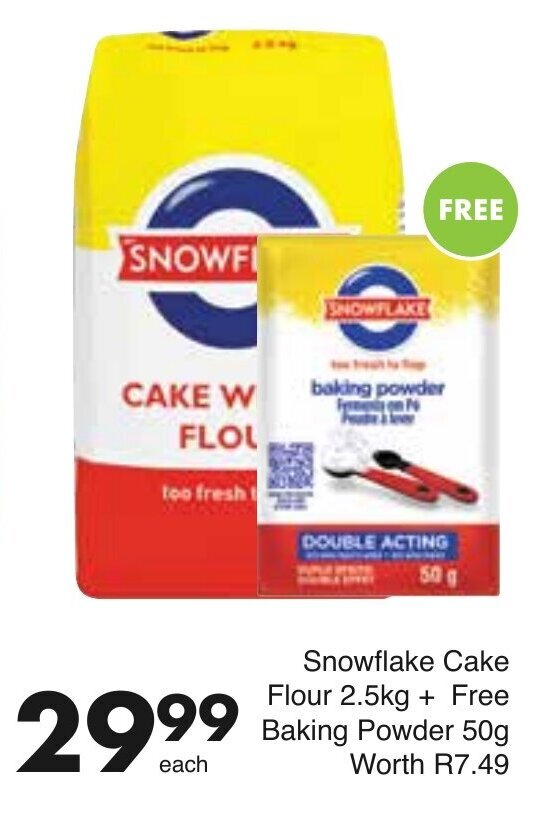 Snowflake Cake Flour 2.5kg + free Baking Powder 50g offer at Save