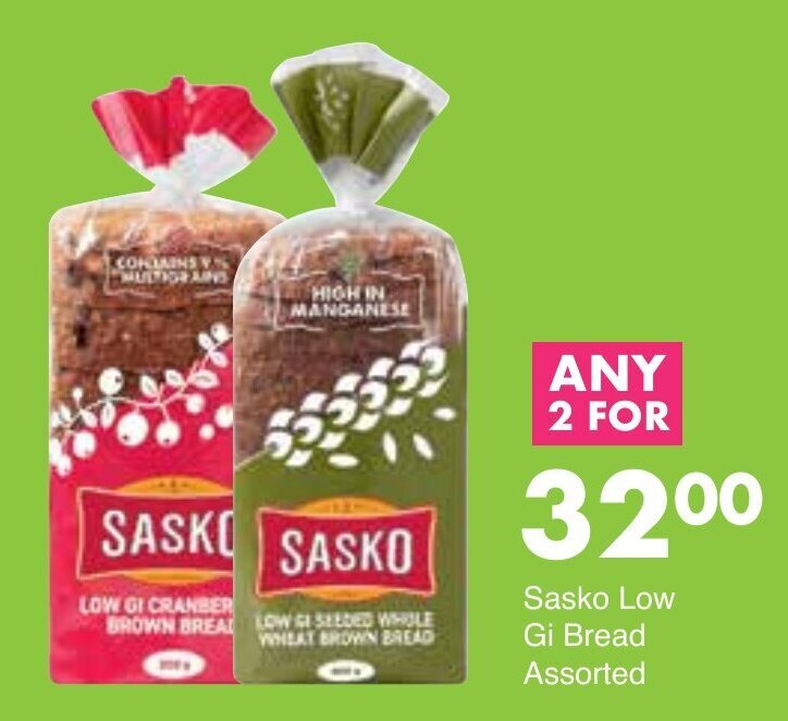 Sasko Low GI Bread Assorted 2's offer at Save