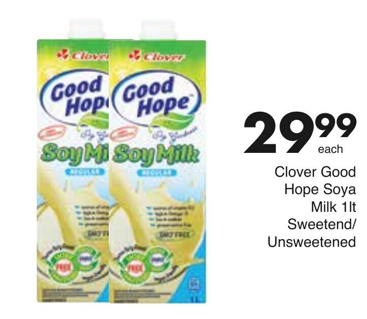 Clover Good Hope Soy Milk 1lt Sweetened / Unsweetened offer at Save
