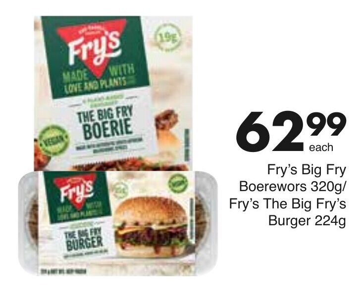 Fry's The Big Fry Boerie 320g /Burger 224g offer at Save