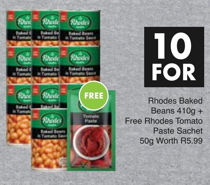 Rhodes Baked Beans in Tomato Sauce 410g + Tomato Paste Sachet 50g offer