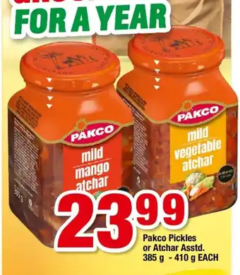 Pakco Pickles or Atchar Asstd 385g - 410g each