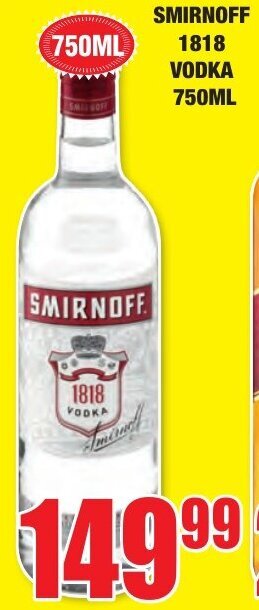 Boxer Liquors Smirnoff 1818 Vodka 750ml offer
