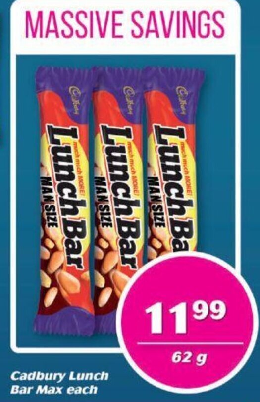 Cadbury Lunch Bar Max 62g offer at Cambridge Food