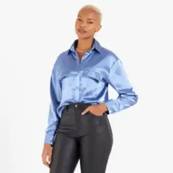 The FIX Women's blue co-ord soft satin shirt with pocket details offer