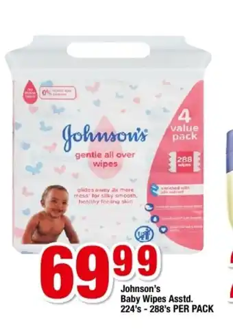 OK Foods Johnson's Baby Wipes Asstd 224's - 288's per pack offer