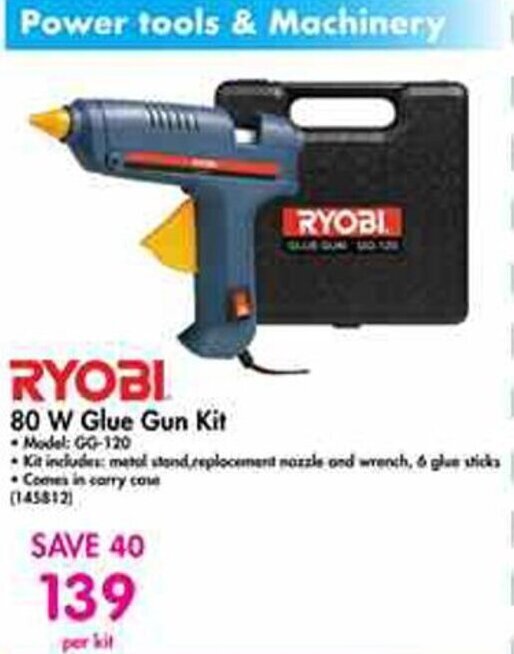 Ryobi Glue Gun Kit 80W offer at Makro