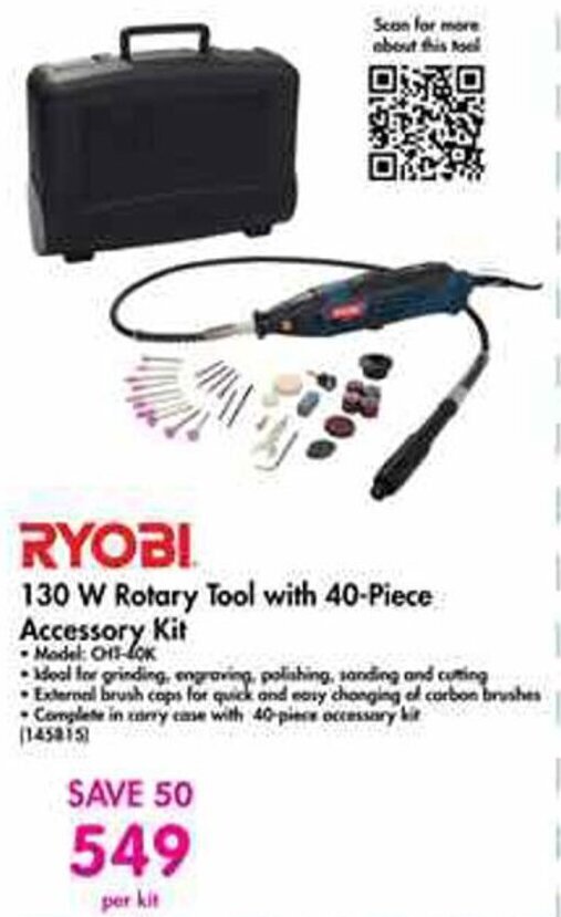 Ryobi Rotary Tool with 40Piece Accessory Kit 130W offer at Makro